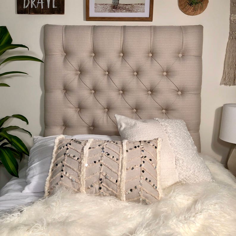 Dorm Room Twin Upholstered Headboard Natural Linen Tufted Etsy