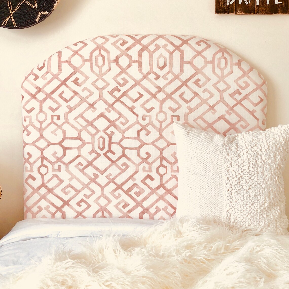 Dorm Room Twin Headboard Pink and White Geometric Pattern Etsy