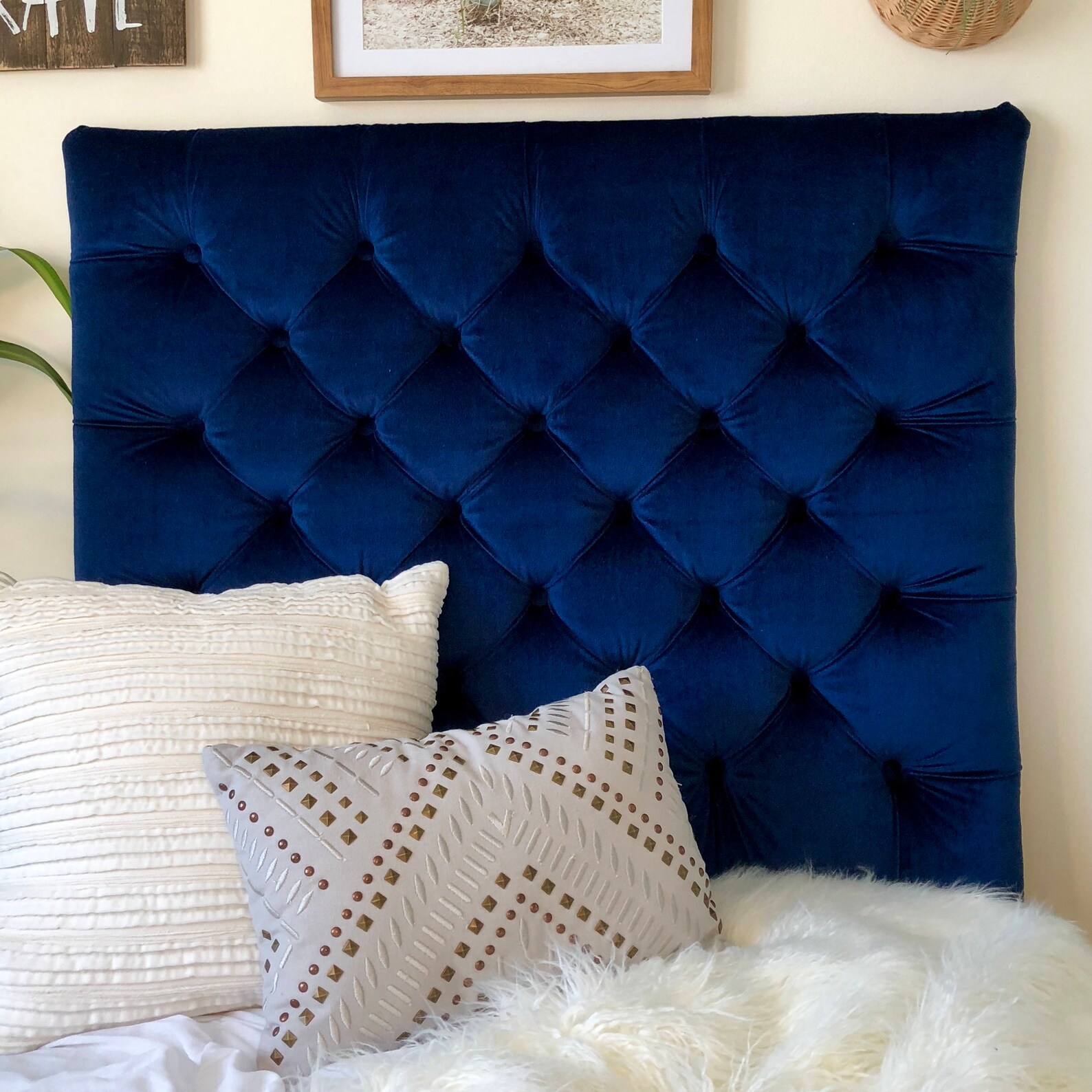 Dorm Room Twin Upholstered Headboard in Navy Blue Velvet Etsy