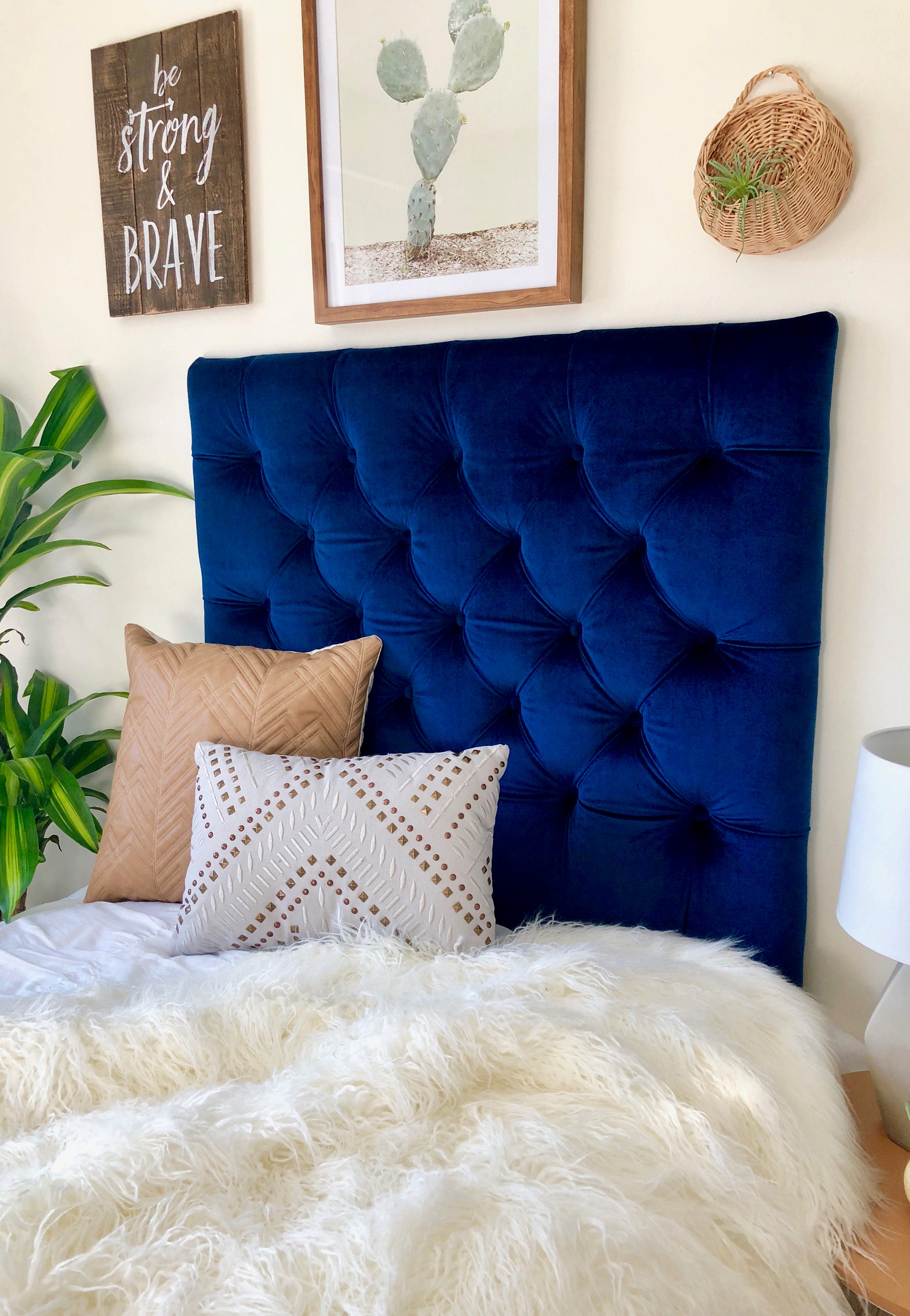 Dorm Room Twin Upholstered Headboard in Navy Blue Velvet | Etsy Ireland