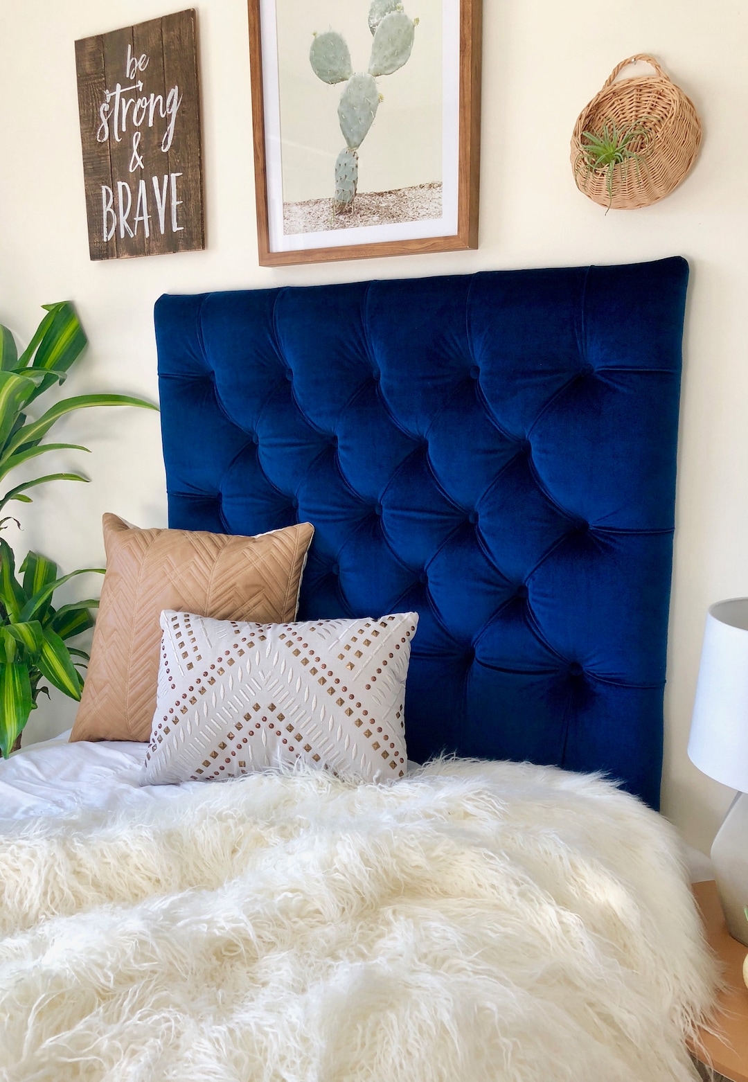 Dorm Room Twin Upholstered Headboard in Navy Blue Velvet Etsy