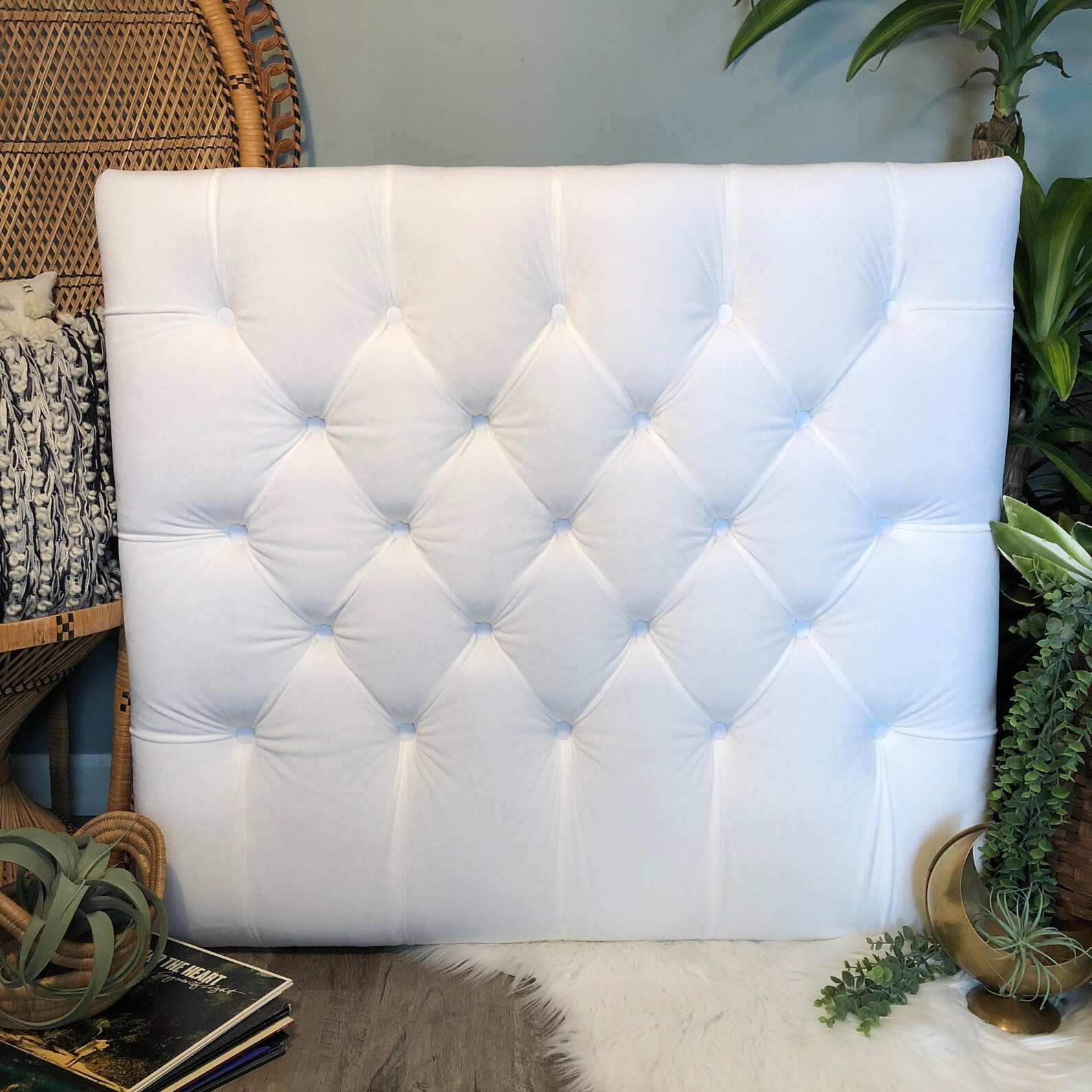 Dorm Room Twin Upholstered Headboard in White Velvet Tufted | Etsy