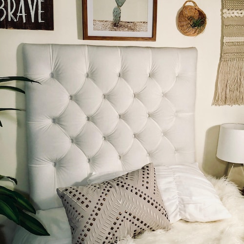 Dorm Room Twin Upholstered Headboard in White Velvet Diamond Etsy