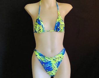 80s 90s Style High Leg Retro Bikini Set