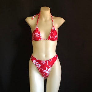 Red and White Flower Print Bikini Set