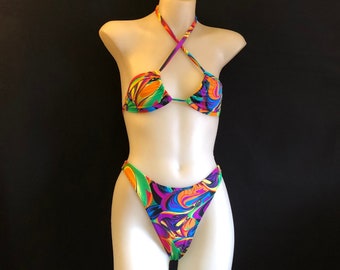 Vintage 80s Style High Cut Bikini Set