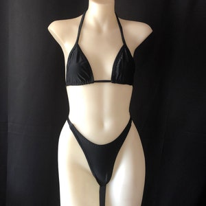 Black Minimal High Cut Thong Brazilian Bikini Set