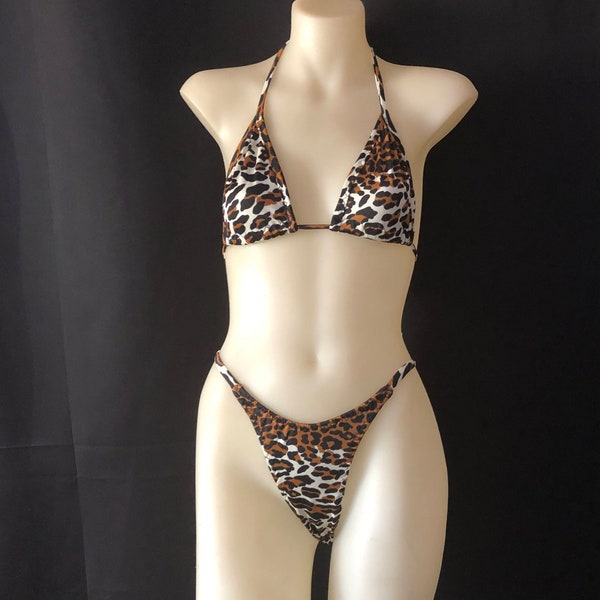 Animal Print Minimal High Cut Thong Bikini Set