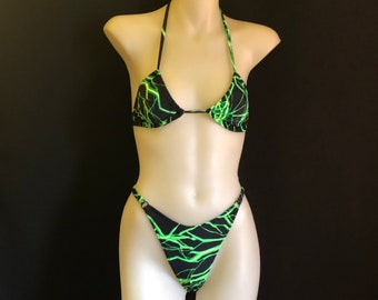 Electric Green High Cut Brazilian Bikini Set