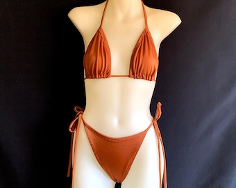 Copper Orange High Cut String Bikini Set