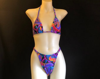 Vintage 80s Style High Cut Bikini Set