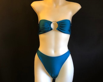 O-Ring Convertible Bandeau Teal Blue Bikini Set