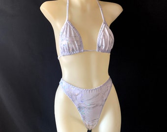 Vintage Cut White and Silver High Waist High Leg Bikini