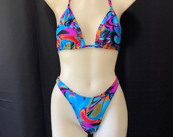 Vintage 80s Style High Cut Bikini Set