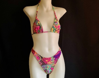 Vintage 70s 80s Print High Cut Bikini Set