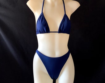 Dark Blue High Waist High Leg Bikini Set