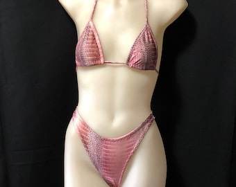 Pink Snakeskin High Cut Bikini Set