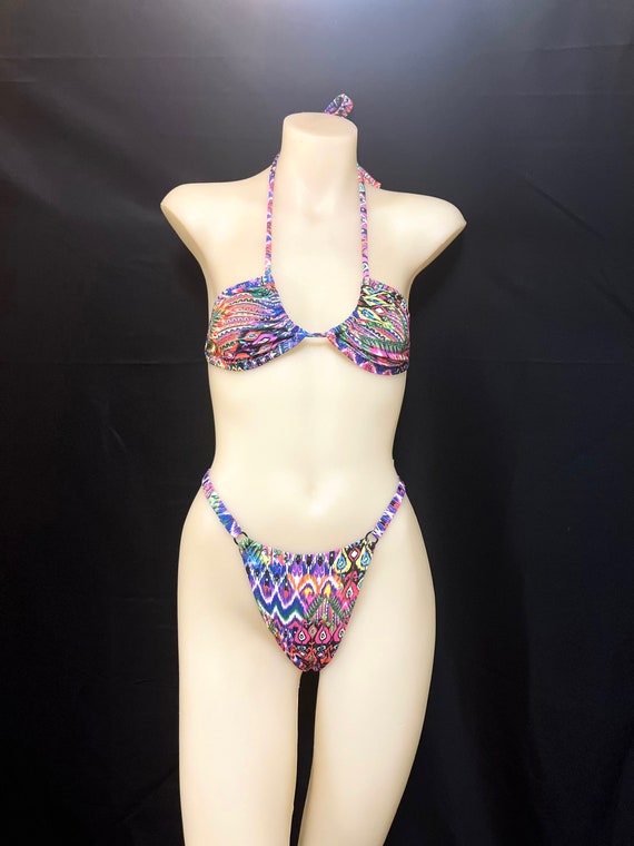 Colorido de cobertura minima Tanga de corte alto Conjunto de bikini brasileno Etsy Espana
