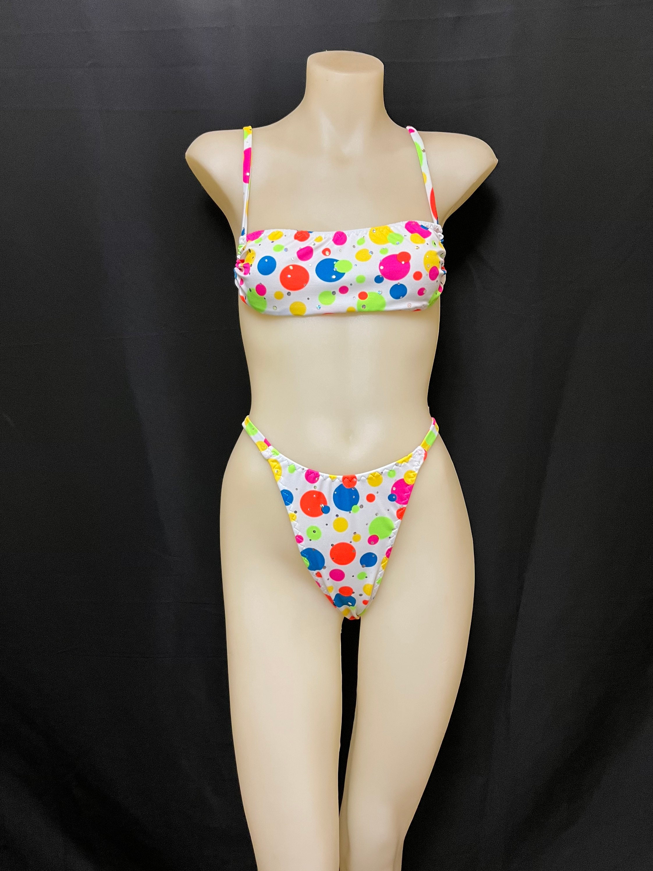 90s Polka Dot Print High Cut Bikini
