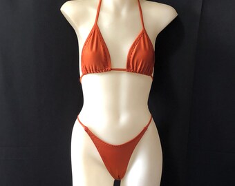 Copper Brown High Cut Thong Bikini Set