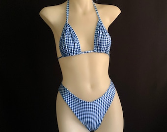 Gingham Blue High Cut Bikini Set