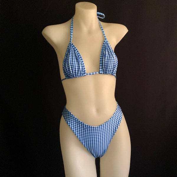 Gingham Blue High Cut Bikini Set