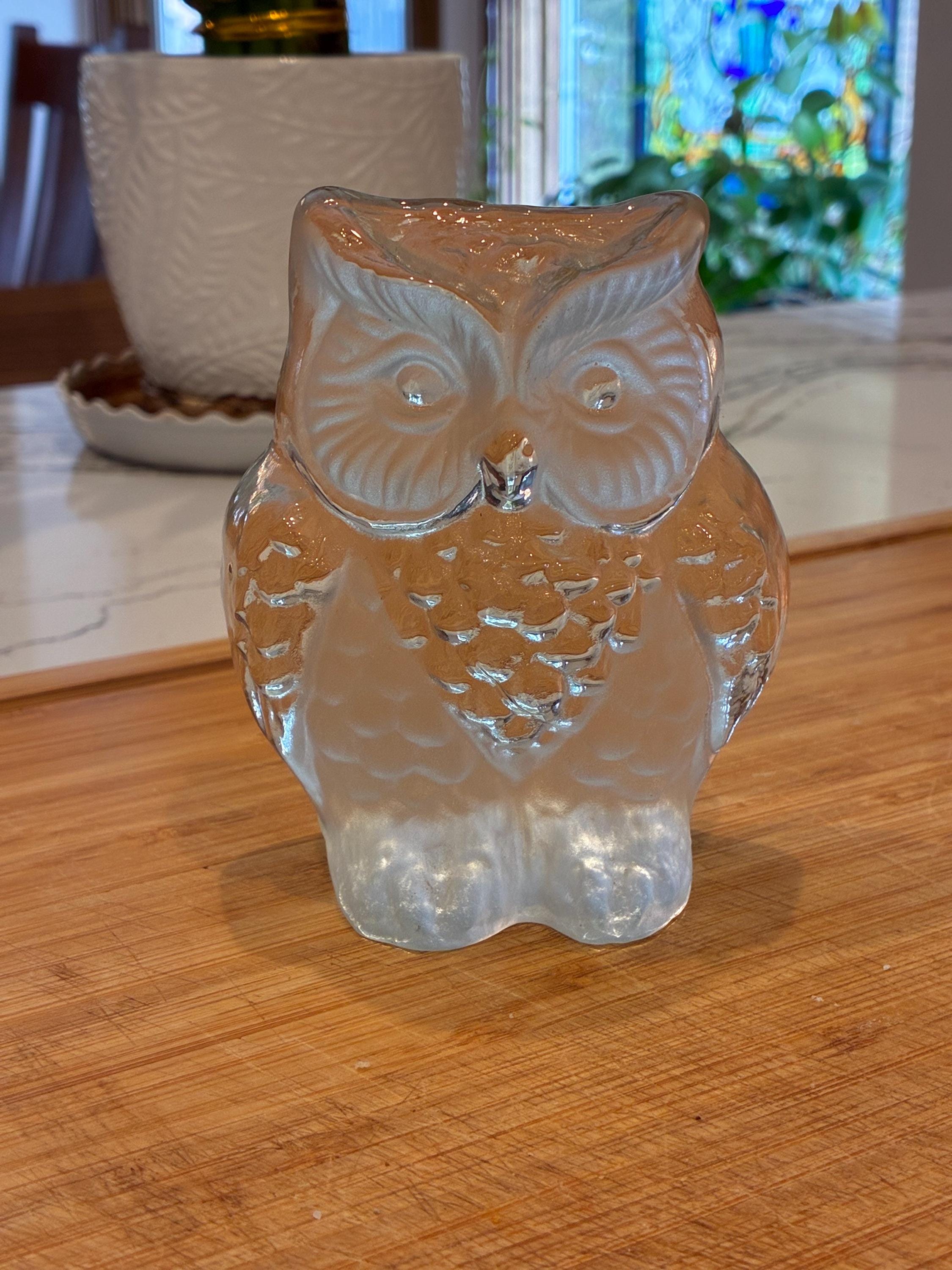 1970s Viking Glass Company Clear & Frosted Owl