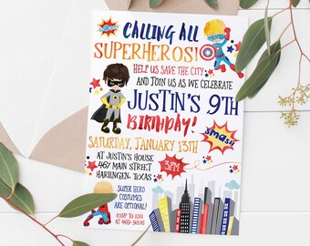 Invitación imprimible de cumpleaños de superhéroes para niños / Superhéroe / Fiesta de superhéroes / Invitación de superhéroes