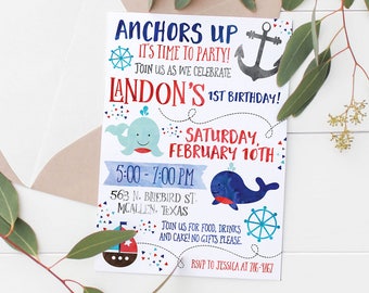 Printable Anchors Up (Nautical) Party Invitation | Nautical Party | Whale Party | Boat Party