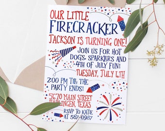 Printable 4th of July Party Invitation | Our Little Firecracker | July 4th Birthday | Kids Birthday | 4th of July Invitation