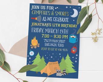 Printable Campfire & Smores Kids Birthday Invitation | Birthday Party | Kids | Invitation | Camping Party | Birthday Party Invitation