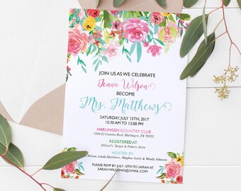 Druckbare Blumen Brautdusche Party Einladung | Geburtstagseinladung für Erwachsene | Florale Einladung | Blumengeburtstag | Geburtstagseinladung