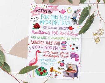 Printable Alice & Wonderland Birthday Party Invitation | Kids Birthday Invitation | Birthday Invitation | Alice in Wonderland | Invitation