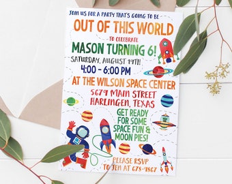 Printable Out of this World Party Invitation | Kids Birthday Invitation | Space Party | Space Invitation | Astronaut Party