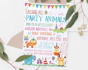 Printable Party Animals Invitation | Kids Birthday | Animal Birthday Party | Kids Birthday Invitation | Kids Birthday invitation