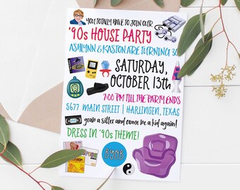 Printable 90s Party Invitation | Adult Birthday | 1990s | 1990s Party | Birthday Party | 90s Party Invitation