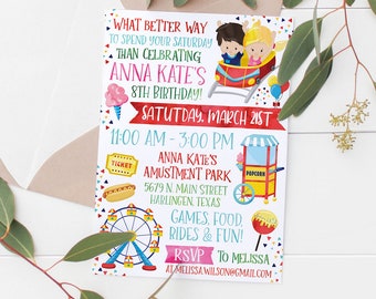 Printable Amusement Park Kids Birthday Invitation | Birthday Party | Kids | Invitation | Park Party | Birthday Party Invitation