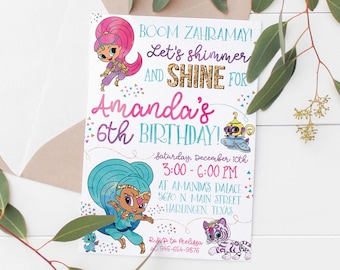 Printable Shimmer and Shine Kindergeburtstag-Einladung | Schimmer und Glanz | Geburtstagsfeier | Kinder | Einladung