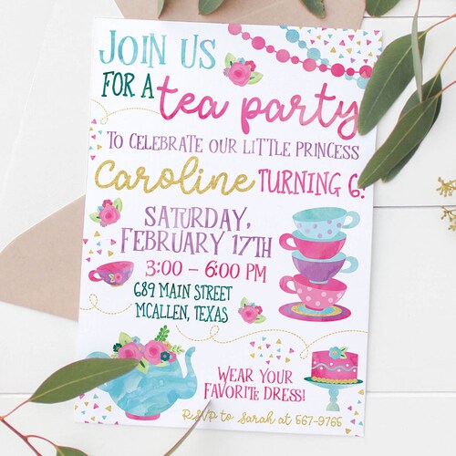 Printable Tea Party Birthday Invitation Tea Party Kids - Etsy