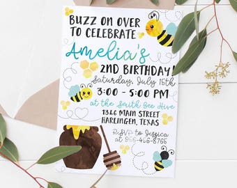 Printable Honeybee Party Invitation | Bee Birthday | Kids Birthday Party | Kids Birthday Invitation | Honeybee birthday