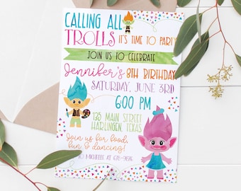 Trolls Party Einladung | Kindergeburtstag | Kinder Geburtstagsparty | Kindergeburtstagseinladung | Trolle