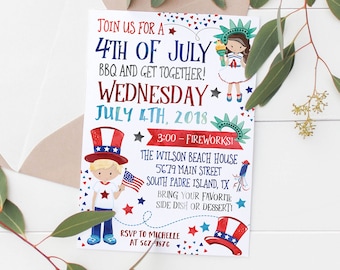 Invito stampabile per il 4 luglio / Invito per il compleanno dei bambini / Invito per la festa del 4 luglio / Compleanno di luglio