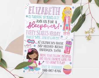 Printable Girls Sleepover Party Invitation | Sleepover Birthday Party | Slumber Party | Girls Slumber Party | PJ Party | Girls Birthday