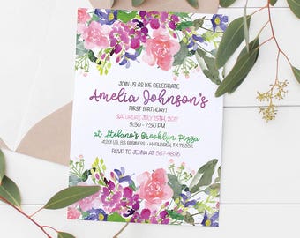 Printable Spring Floral Kids or Adult Invitation | Party Invitation | Birthday Invitation | Baby Shower Invitation | Bridal Shower Invite