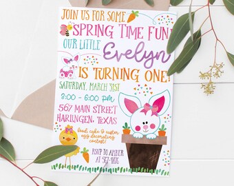 Invito di compleanno stampabile a tema coniglietto primaverile / Festa a tema coniglietto / Invito di compleanno per bambini / Invito di Pasqua per bambini / Festa Sharktastic