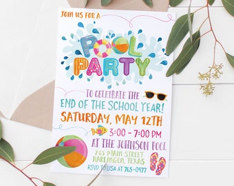 Printable Pool Party Invitation | Pool Party | Kids Birthday Party | Summer Party Invitation | End of School year Party | Pool Time | Summer