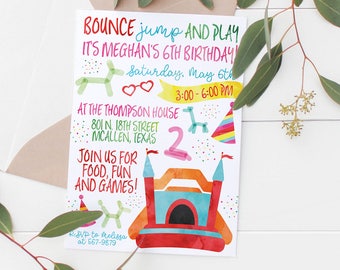 Printable Bounce/Jump Birthday Party Invitation (Bounce House & Balloon Animals)