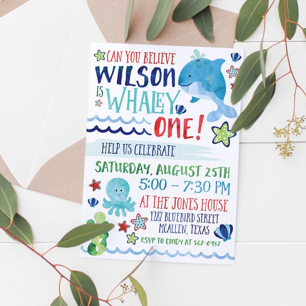 Printable Whale Birthday Party Invitation | Whaley One | First Birthday Party | Kids Birthday Invitation | Sea Life | Water Party | Whale