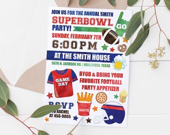 Printable Super Bowl Football  Kids Birthday Invitation | Football | Birthday Party | Kids | Invitation | Sports | Super Bowl Party