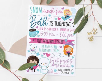 Printable Winter Girls Birthday Invitation | Girls Winter Party | Kids Birthday Invitation | Kids Party | Snow Party | Snow Girls Party